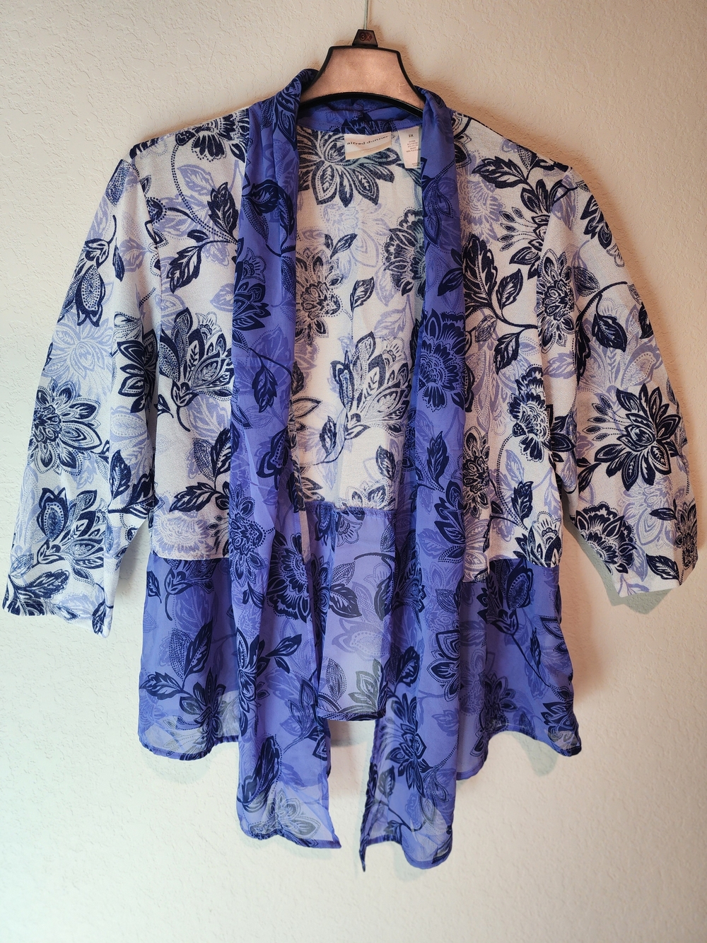 Alfred Dunner Blue Floral Sheer Open Kimono